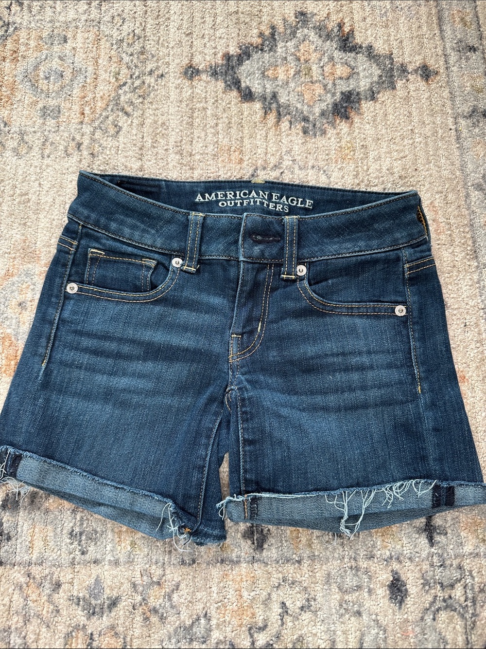 American Eagle Outfitters Dark Blue Rolled Hem Denim Shorts